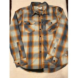 OFF THE GRID Plaid Long Sleeve Button Up Shirt Orange Blue XX Large Mens Outdoor